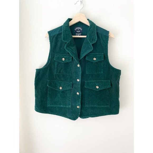 Vintage Emerald Green Corduroy Vest, 90’s, Preppy - Picture 2 of 7